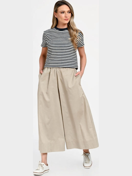 Pantaloni Dama Din Piele Cu Pantaloni Evazați Fit Relaxed Bej