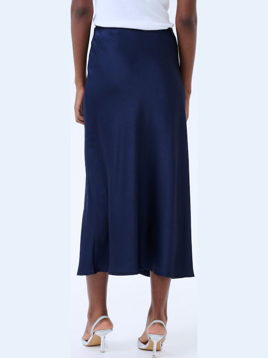 Kaffe Saten Maxi Damenrock Marineblau