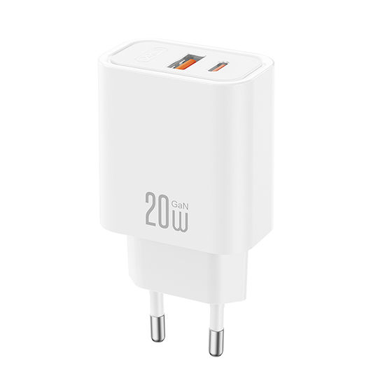 XO GaN Wireless Charger with USB-A Port and USB-C Port 20W Quick Charge 2.0 Quick Charge 3.0 Quick Charge 4.0 White (CE40)
