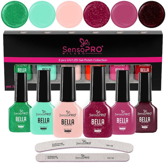 Set 6 Bella Gel Nagellack Sensopro Milano Glänzendes Fantasy