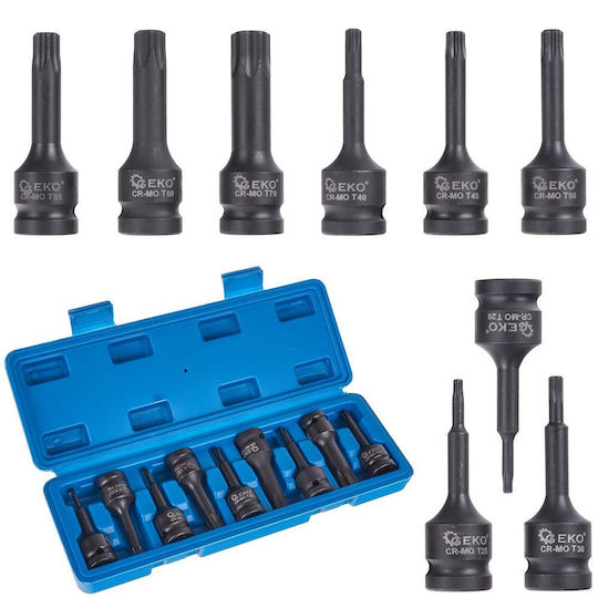 Impact Bits Geko G10526 1/2" Torx T20-t70 9 Pieces In Plastic Case