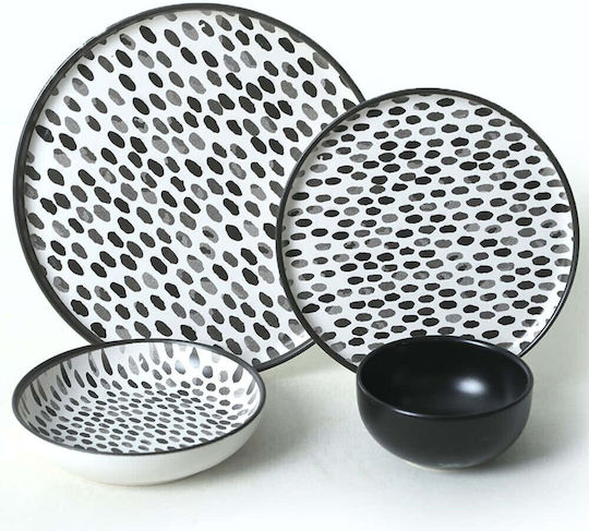 Dinnerware Set 24pcs 275krm2118 Black-white Hermia 24 Pieces Ceramic