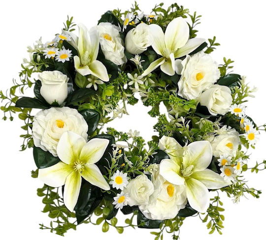 Coroană De Flori Trandafir Magnolia 45cm Thiim36056 Albă