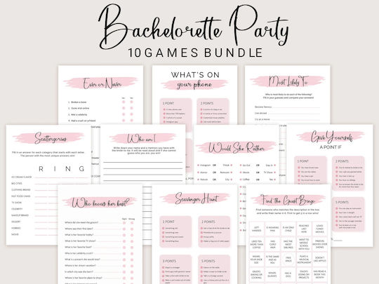 Set 10 Spiele Junggesellinnenabschied – Junggesellinnenabschied & Brautparty Spiele 120 A6 Karten 12/Spiel Englisch Sprache