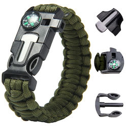 Brățară Supraviețuire 5 în 1 Amnar Busolă Fluier Cuțit Paracord Survival Verde Kvd 090-14372_z