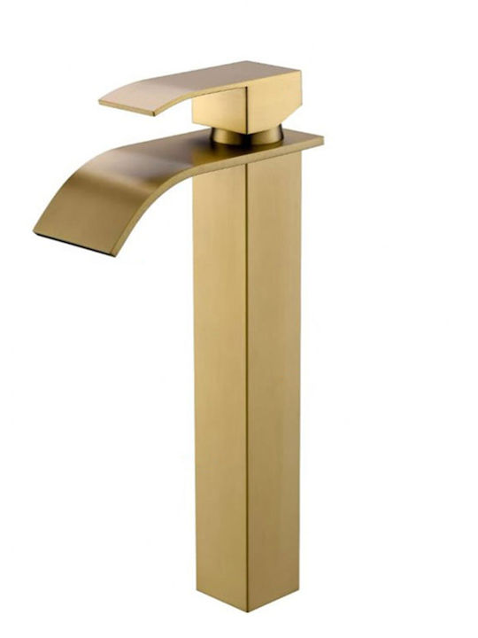 Tall Gold Waterfall Mixing Sink Faucet
