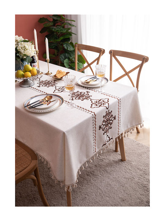 FRIPIA Față De Masă Din In Cu Broderie Maro 140x220 Cm
