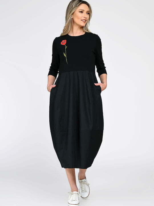 Midi Damenkleid Gestrickt Schwarzes