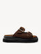 Sandale Casual Damă Maro De Piele Flatforme Slides Cu Două Curele