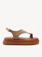 Beige Leder Flatforms Gold Detail Am Zeh