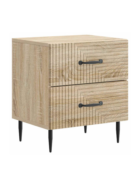 Wooden Bedside Table With Metal Legs Beige 43x3...