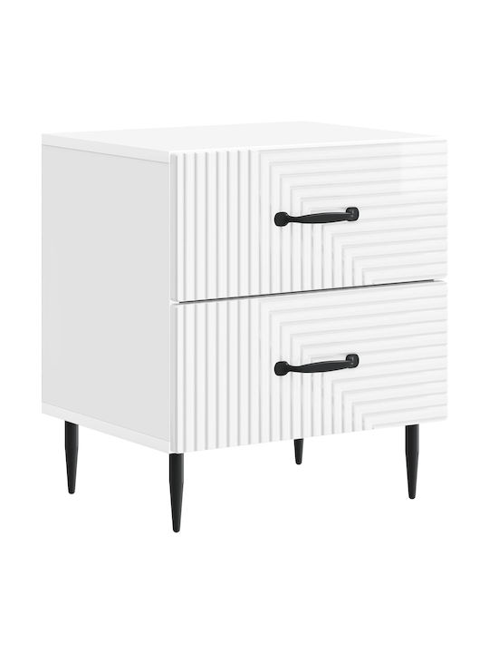 Нощно Шкафче Дървено с Метални Крака Бяло 43x34...