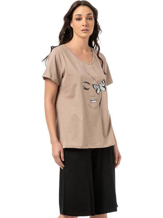 Bodymove Damen Bluse Baumwolle Butterfly Beige