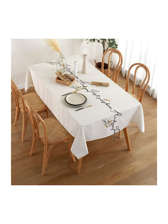FRIPIA Leinen Tischdecke mit Silberner Stickerei 120x180cm