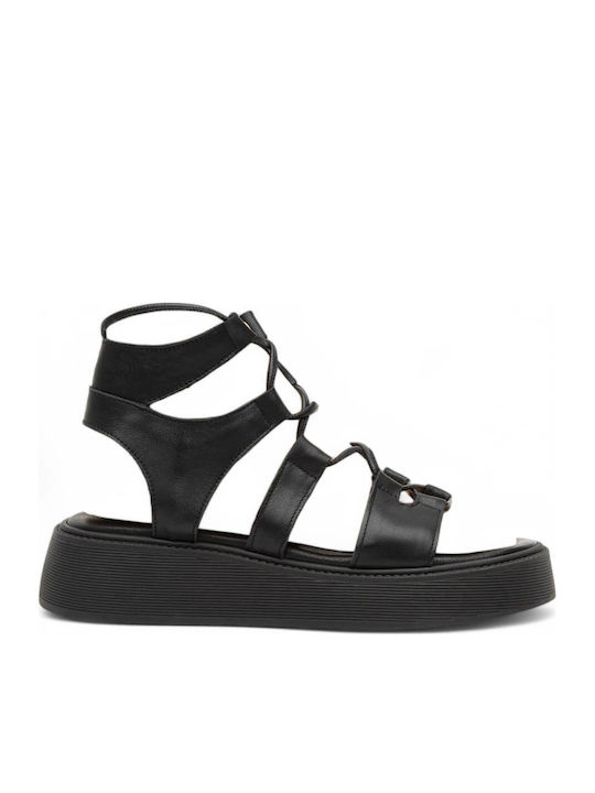 Komis & Komis Leather Women's Flat Sandals Blac...