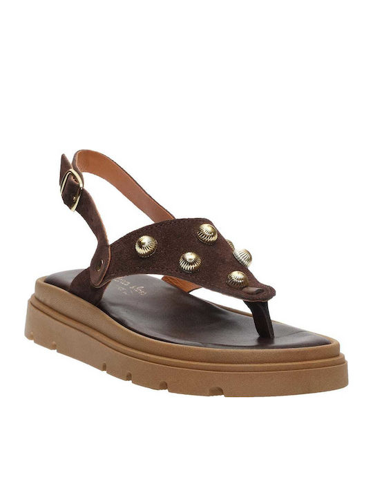 Leather Women's Flat Sandals Flatforms Brown