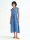 Summer Midi Shirt Dress Denim Blue