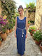 Summer Maxi Dress with Tearing Blue