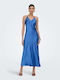 Summer Midi Evening Satin Blue Slip Dress