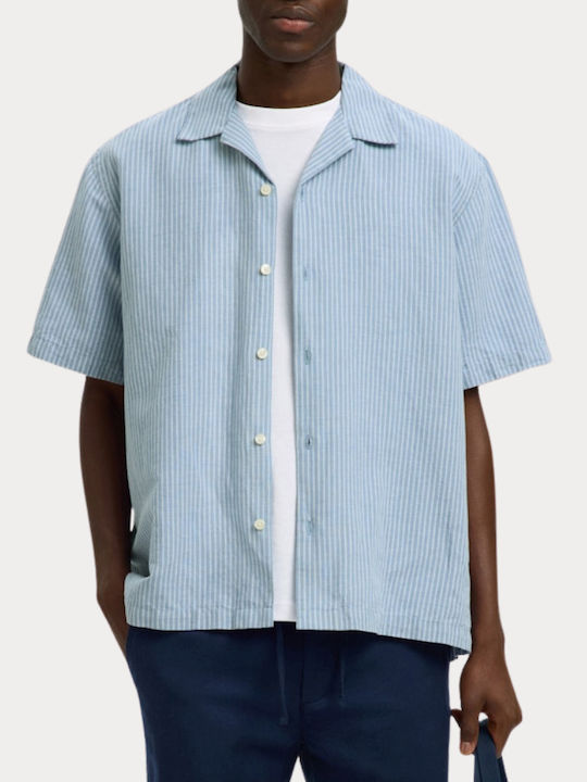 Selected Short Sleeve Linen Shirt in Wide Fit C...