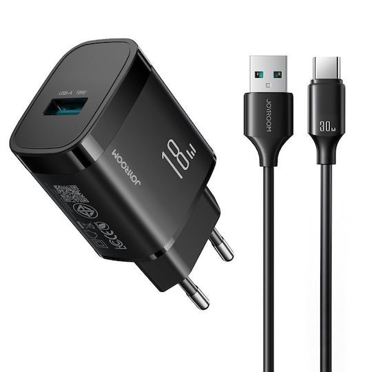 Joyroom Charger with USB-A Port and USB-C Cable 18W Black (JR-TF4)