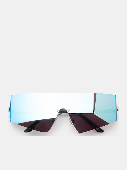 Luigi Unisex Sunglasses with Silver Metallic Frame and Turquoise Lens 4879433