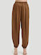Women's Satin Trousers with Rubber Band Brown