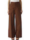 Women's High Rise Fabric Brown Trousers