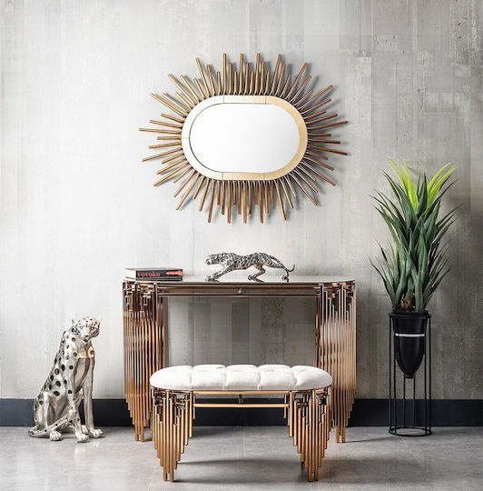 Stewehome Комплект Конзола Пуф с Огледало Бял-Златист 120x82x43см