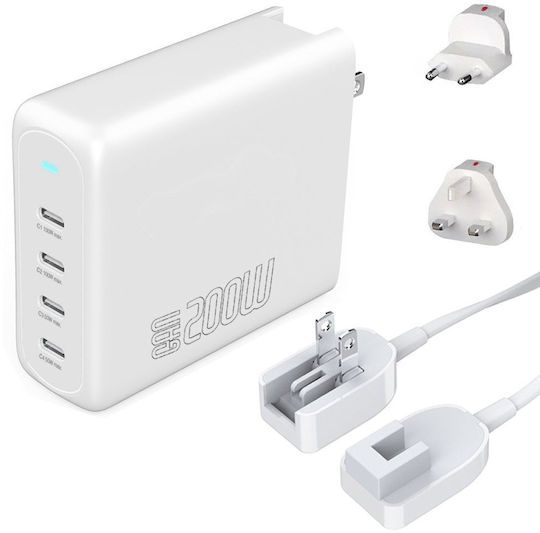4Smarts Φορτιστής Χωρίς Καλώδιο GaN με 4 Θύρες USB-C 200W Λευκός (545200)