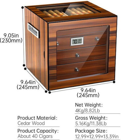 Sikarlan Ξύλινος Υγραντήρας Πούρων 24.5x24.5x23εκ.