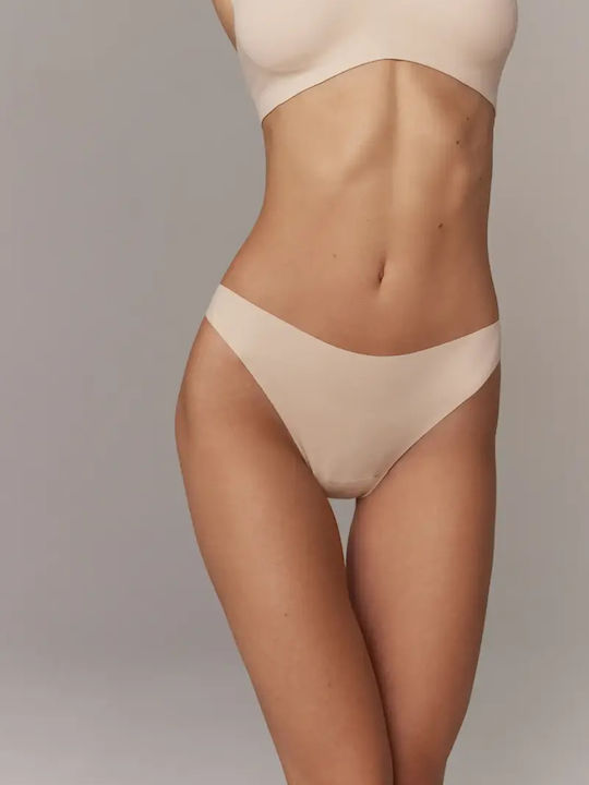 Damen-Slips Brasilien Nahtlos Mit Spitze Beigen