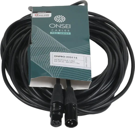 Onsei Cable XLR male - XLR female Μαύρο 15m