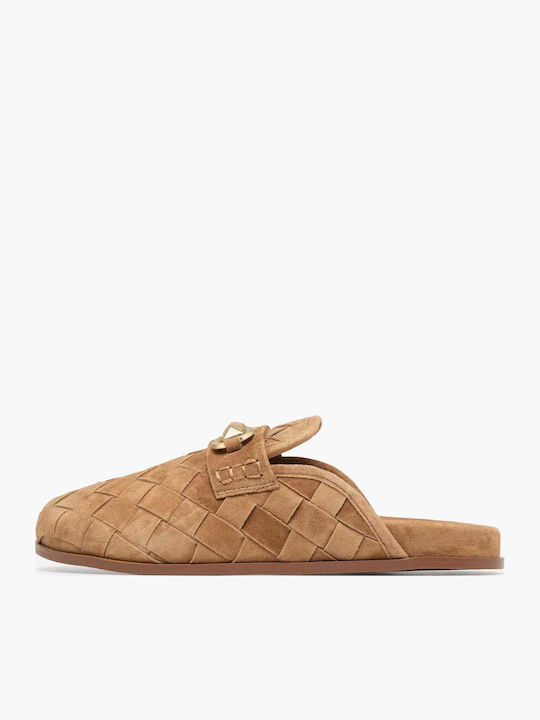 Καλογήρου Suede Mules με Τακούνι σε Ταμπά Χρώμα