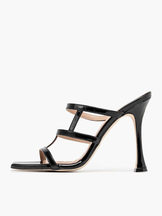 Mules From Patent Leather With High Heel In Black Colour