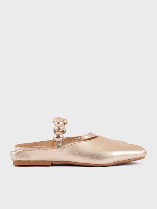 Blanche Flat Mules in Gold Color