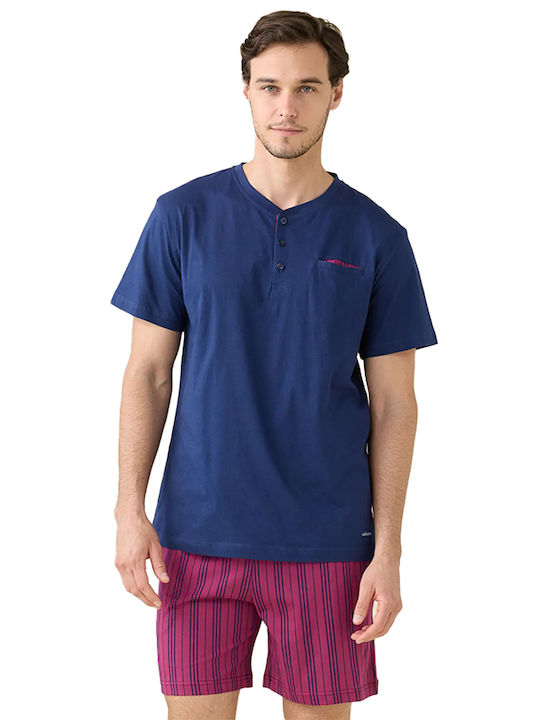Noidinotte Sommer Herrenpyjama Baumwollene Blaue