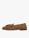 Leather Women's Loafers in Khaki Colour