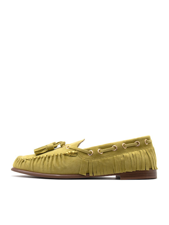 Καλογήρου Δερμάτινα Γυναικεία Loafers σε Κίτρινο Χρώμα