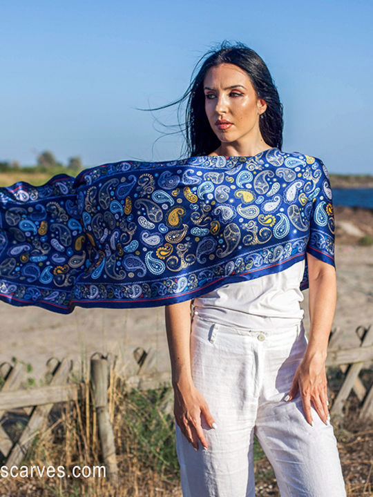 Kalfas Luxury Silk Μαντήλι Γυναικείο Μεταξωτό Φ...