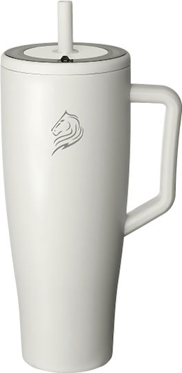 Cool'NMore Handled Tumbler Thermos Stainless Steel BPA Free 1.2lt Beige with Straw and Handle