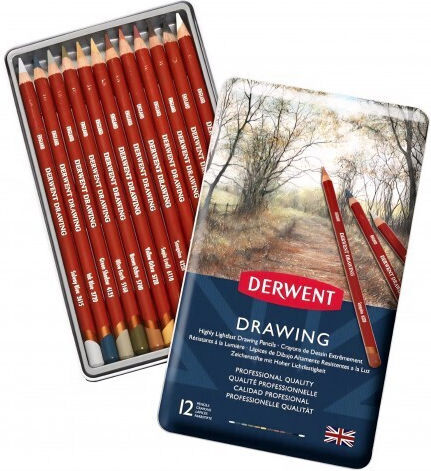 Set 12 Creioane Colorate Derwent Drawing Profesionale Calitate Premium Culori Intense Desen Artistic Schițe Multicolor