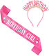 Set Ribbon "Birthday Girl" & Headband "Happy Birthday" Fuchsia