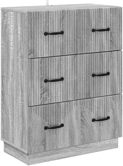 Wooden Bedroom Chest of Drawers with 3 Drawers Gray Sonoma 66x34.5x87cm