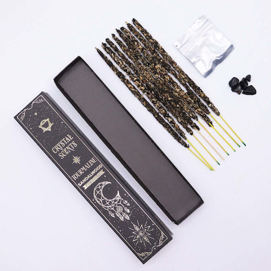 Smudge Kit Handmade Home Fragrance Sticks Combine Scent Sandalwood & Energy Natural Crystal Black Tourmaline