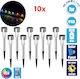 GloboStar Σετ 10 Ηλιακά Φωτιστικά 1W 30lm RGB με Φωτοκύτταρο IP65 4.7x4.7x29.5εκ.