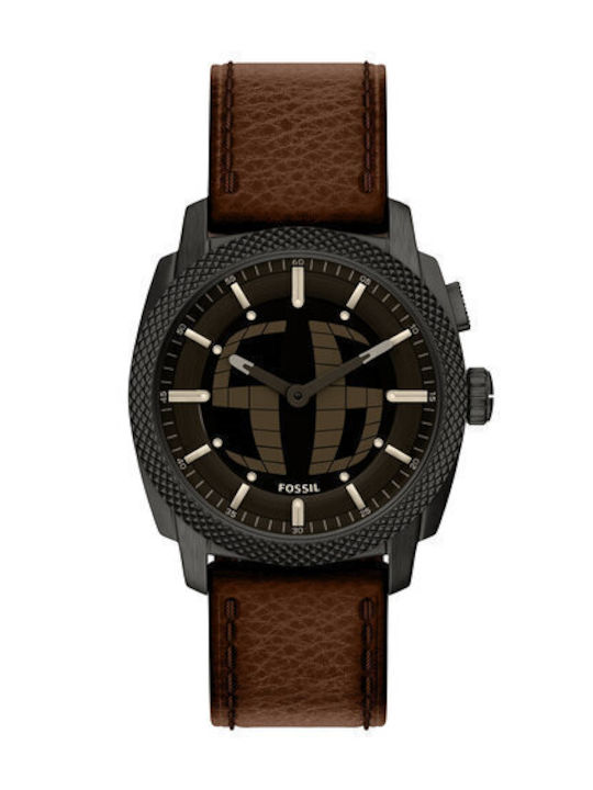 Fossil Machine Мъжки Часовник На Батерия С Кафява Кожена Каишка