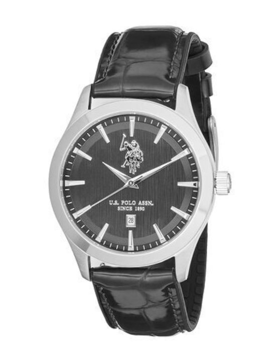 U.S. Polo Assn. Мъжки Часовник На Батерия С Черна Кожена Каишка