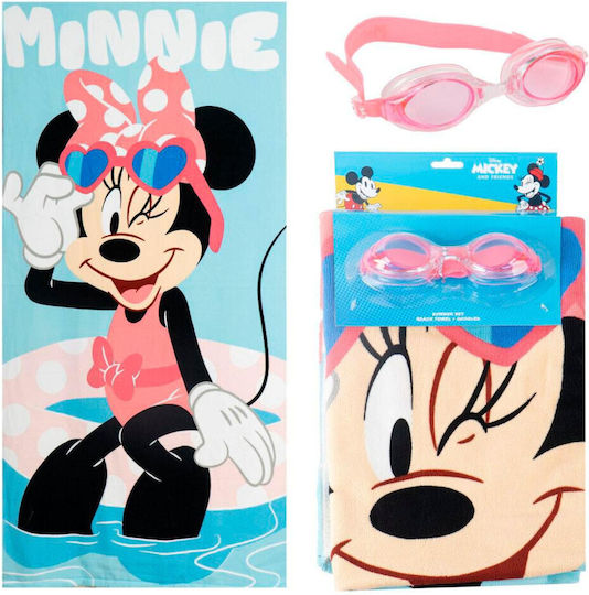 Disney Minnie Swimming Kids' Beach Towel 70x140cm with Swimming Goggles