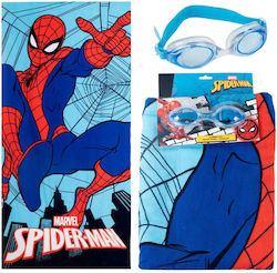 Spiderman Jump Σετ Πετσέτα 70x140cm + Γυαλάκια Κολύμβησης Παραλία + Πισίνα